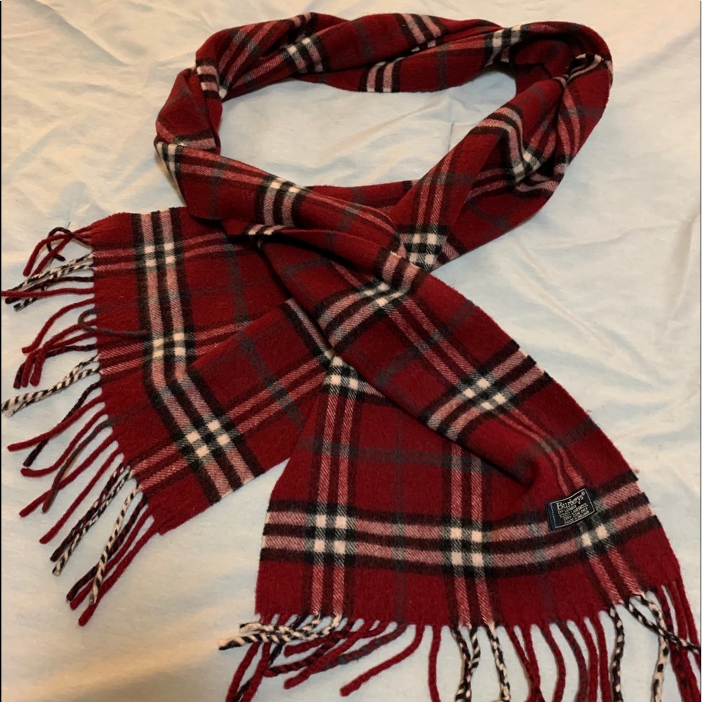 Burberry Lambswool dark red check scarf